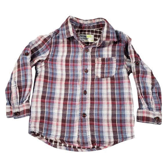 Genuine Kids from OSHKOSH Long Sleeve Red & Blue Plaid Button Down Shirt 2T - Picture 1 of 4